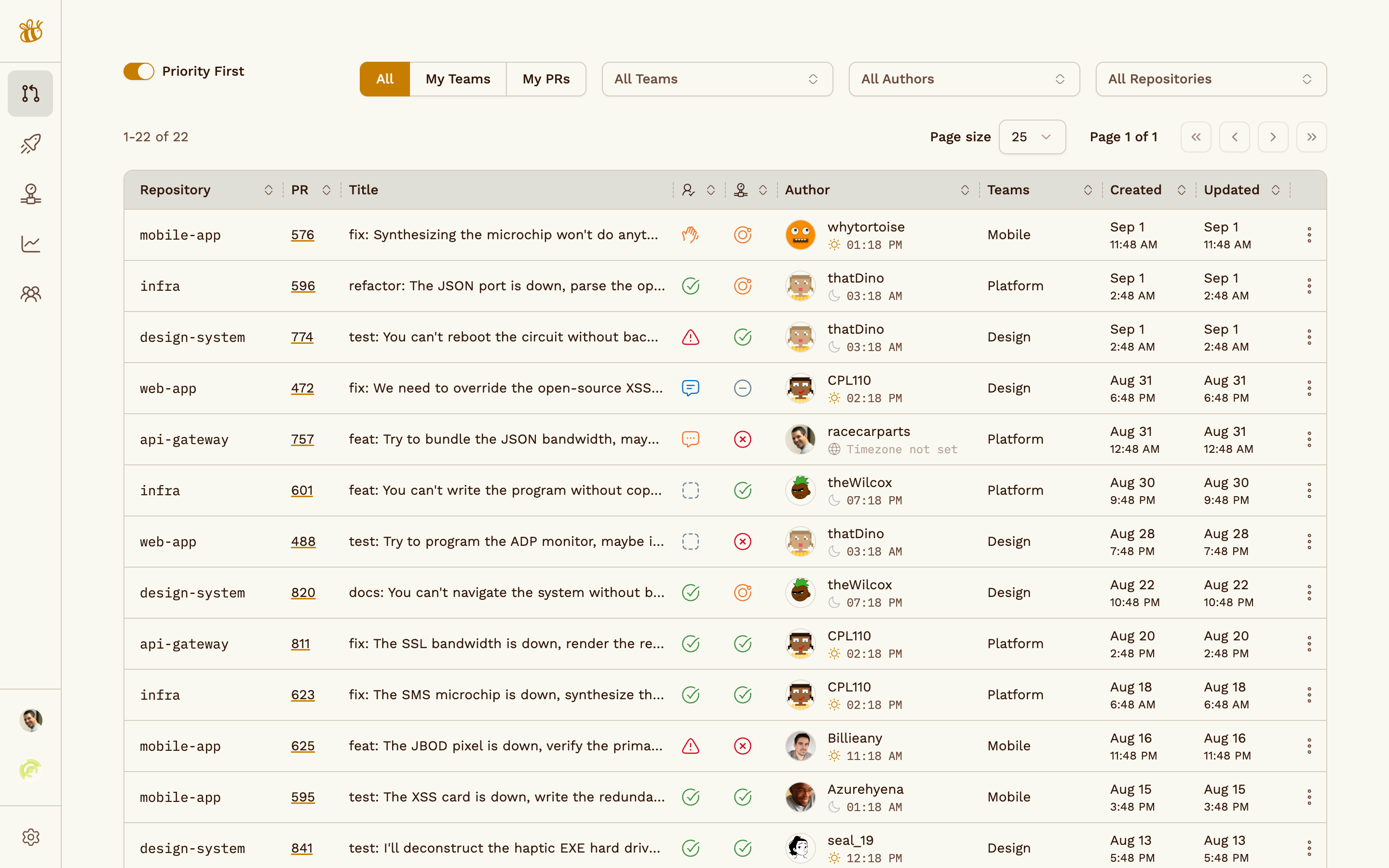 Pull Request Tracking — Sourcebee screenshot